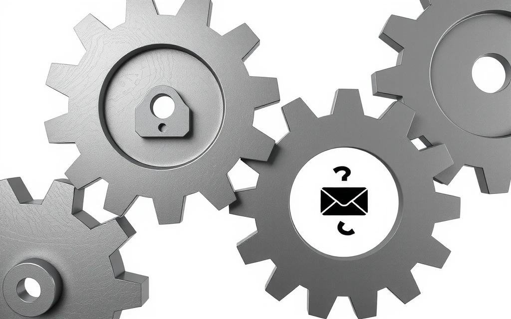 Abstract image of gears turning with a contact icon, symbolizing changes and communication