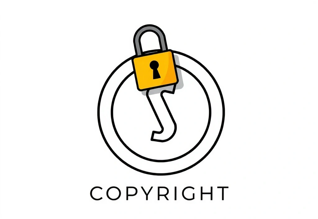 Stylized illustration of a copyright symbol and a padlock