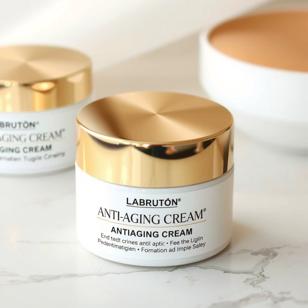 Anti-aging cream jar with golden accents