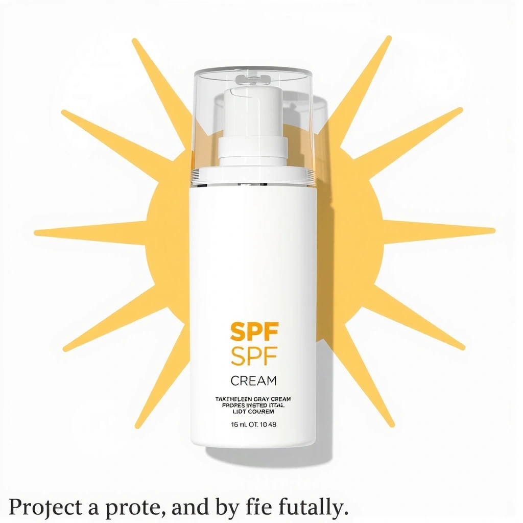 Sunscreen cream bottle with sun rays